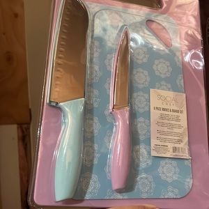 Social chef 6 piece KNIVES & BOARD SET new sealed